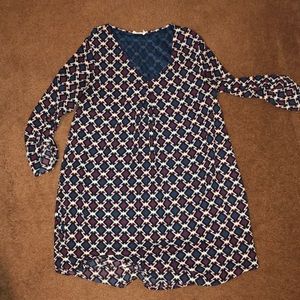 Lush Geometric Long Sleeve Dress - Blue and White